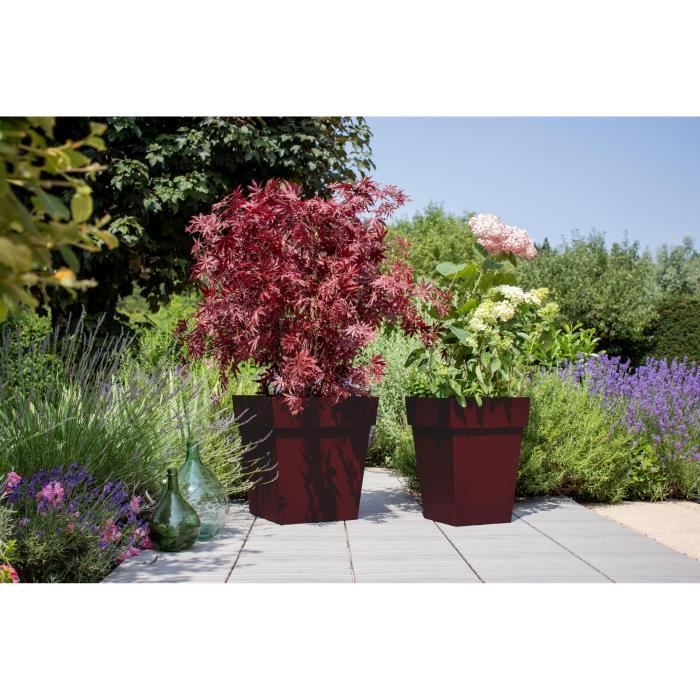 EDA Pot de Fleur Carré TOSCANE 39 cm - Volume 38 L - 39 x 39 x H.39 cm - Rouge bourgogne