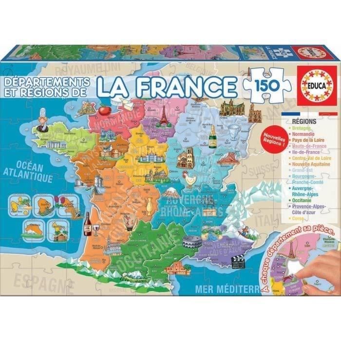 Puzzle éducatif de la France - EDUCA - 150 pieces - Pour enfants de 7 ans et plus