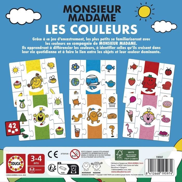 Jeu d'apprentissage - EDUCA - Monsieur Madame - Les Couleurs