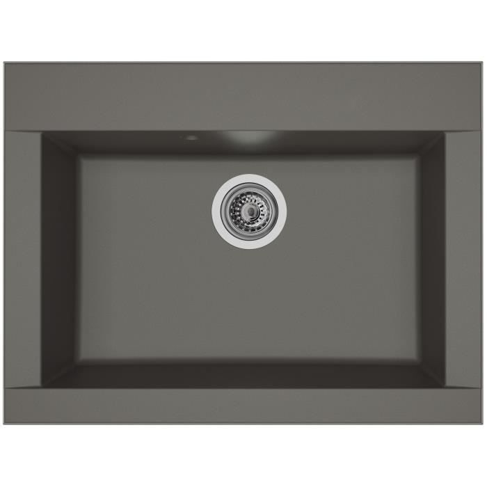 STRADOUR Evier cuisine a encastrer 1 bac sans égouttoir Hexo - Résine - 66 x 50 cm - Gris béton