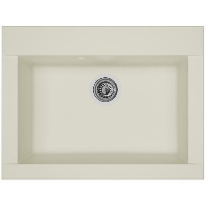 STRADOUR Evier cuisine a encastrer 1 bac sans égouttoir Hexo - Résine - 66 x 50 cm - Blanc