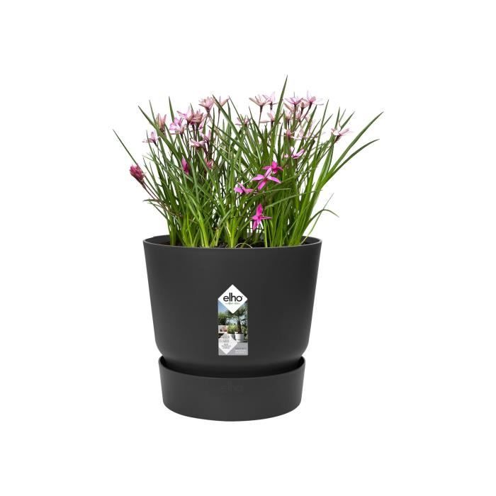 ELHO Pot de fleurs rond Greenville 30 - Extérieur - Ø 29,5 x H 27,8 cm - Vivre noir