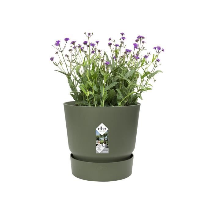 ELHO Pot de fleurs rond Greenville 25 - Extérieur - Ø 24,48 x H 23,31 cm - Vert feuille