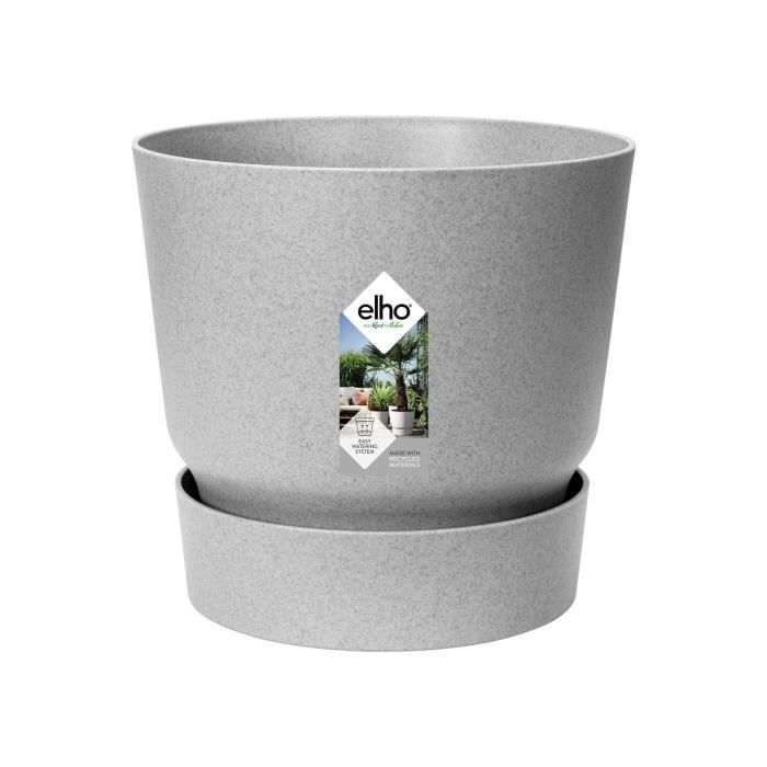 ELHO Pot de fleurs rond Greenville 25 - Extérieur - Ø 24,48 x H 23,31 cm - Gris béton vivant