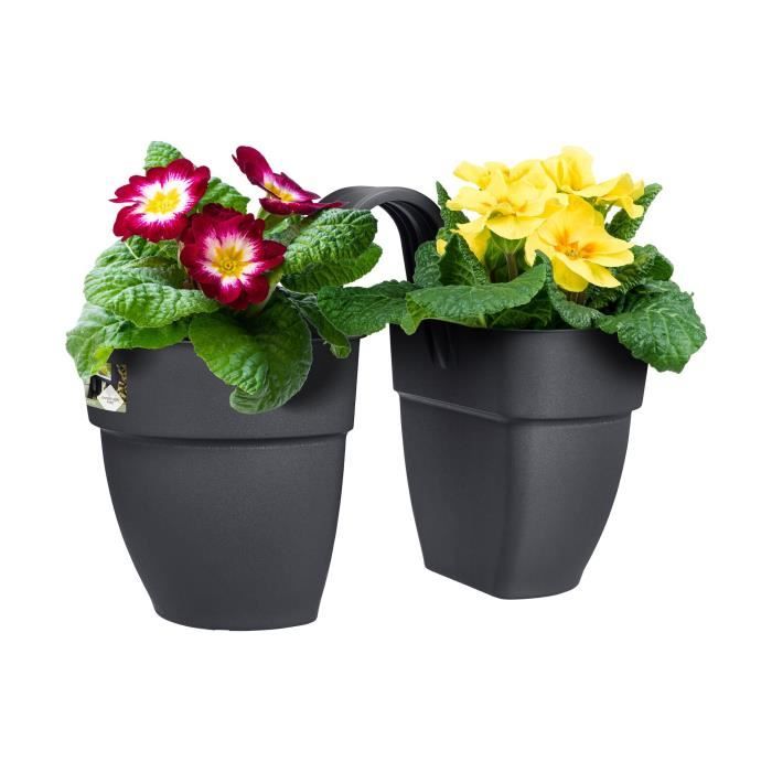 ELHO - Pot de fleurs -  Vibia Campana Flower Twin 21 - Anthracite - Balcon extérieur - L 38.4 x W 20.5 x H 26.5 cm