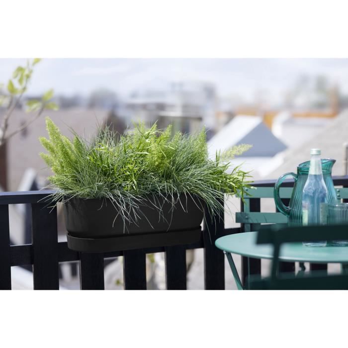 Pot de fleurs ELHO Greenville Easy Balcony 52 - Living Noir - Balcon - L 21.2 x W 52 x H 19.4 cm