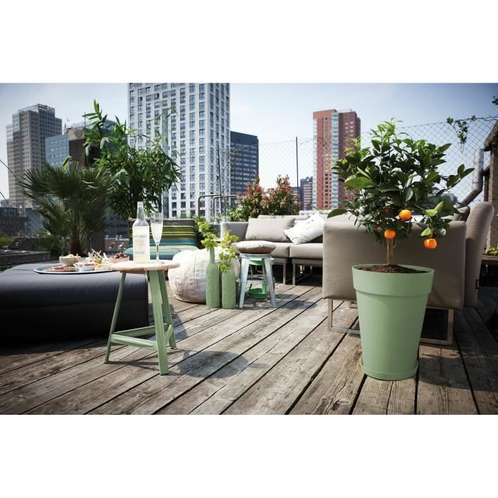 ELHO Loft Urban Pot de fleurs rond Haut 35 - Vert - Ø 34 x H 45 cm - extérieur - 100% recyclé