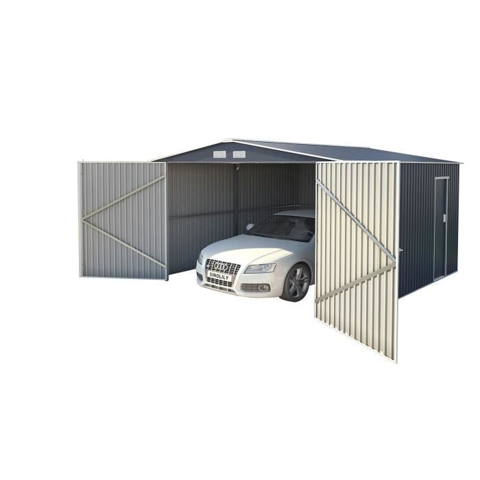 Garage en métal 16 m² - Abri de jardin en acier galvanisé avec kit d'ancrage - Gris anthracite