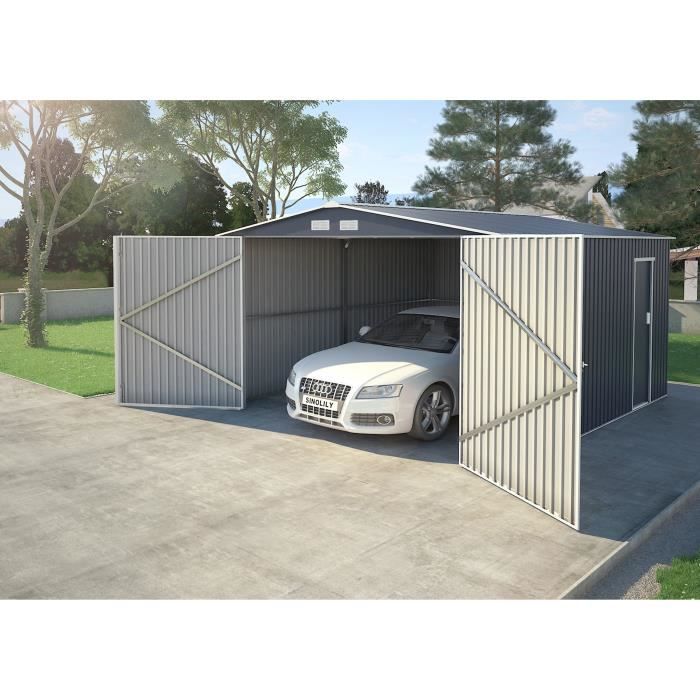 Garage en métal 16 m² - Abri de jardin en acier galvanisé avec kit d'ancrage - Gris anthracite