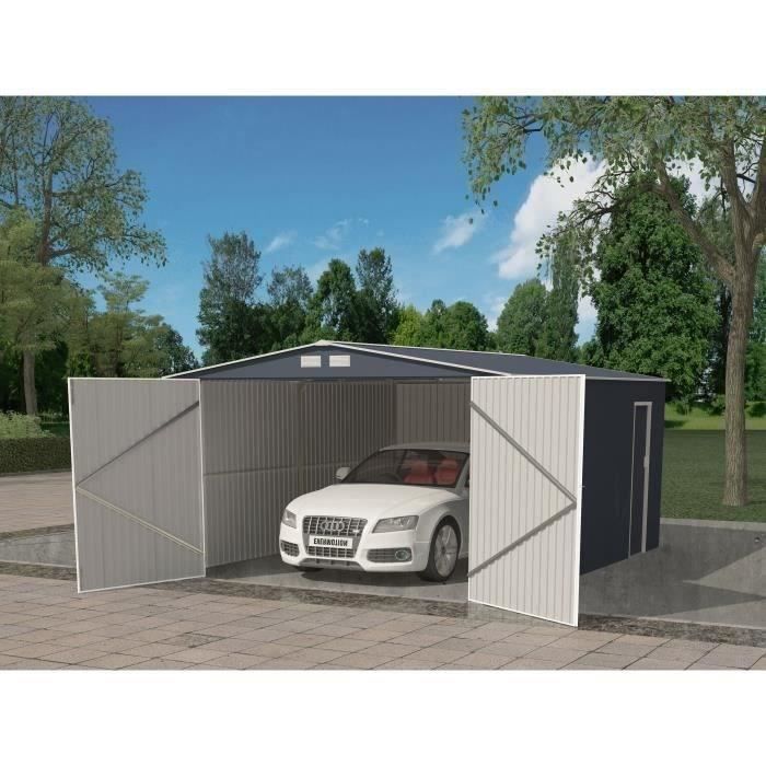 Garage en métal 18,2 m² - Gris anthracite - Double porte verr - Avec kit d'ancrage inclus