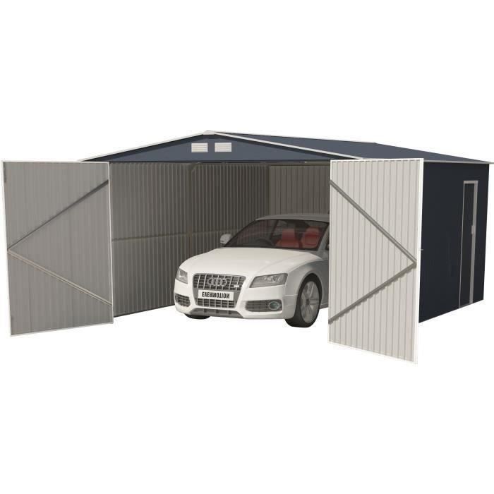 Garage en métal 18,2 m² - Gris anthracite - Double porte verr - Avec kit d'ancrage inclus