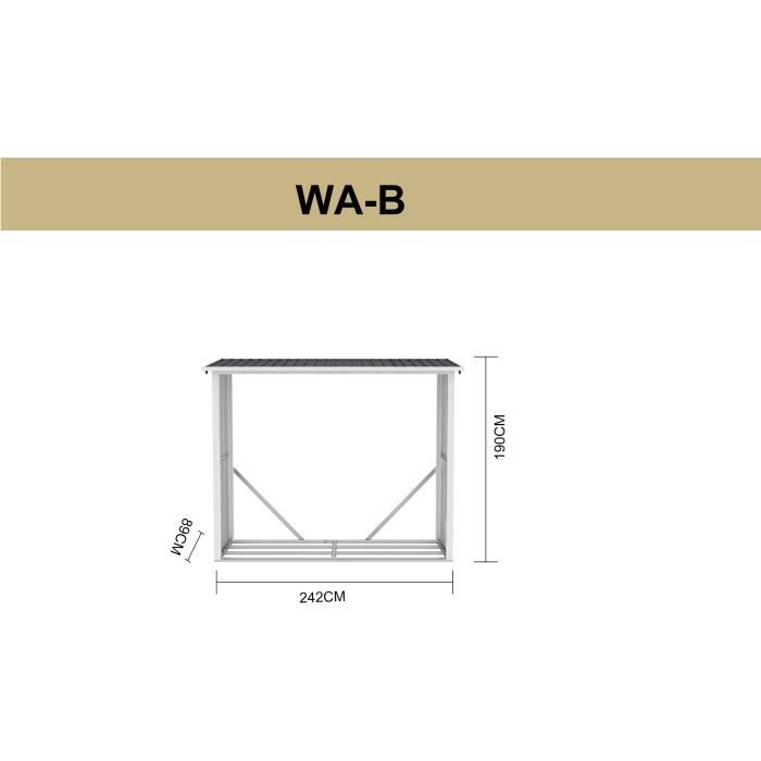 Abri bûches métal - Abri de stockage a bois en acier galvanisé - Gris anthracite