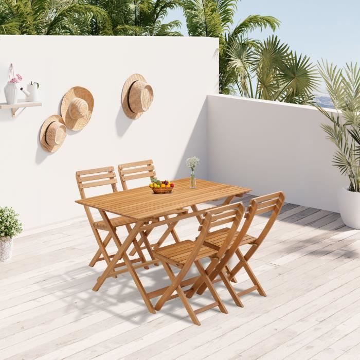 Ensemble repas de jardin en bois d'eucalyptus FSC - 4 personnes