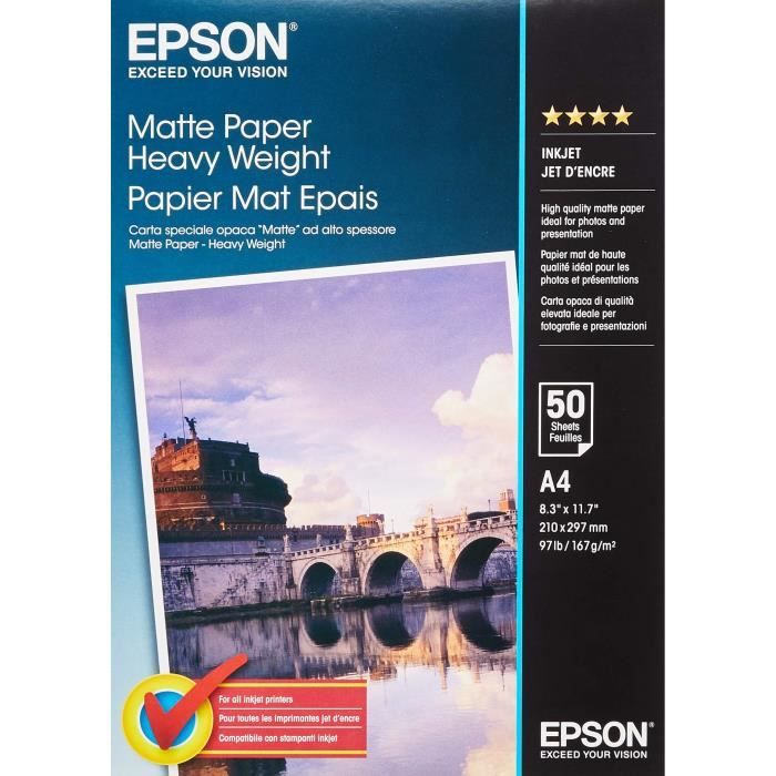 Papier photo mat EPSON S041256 - 167g/m2 - A4 - 50 feuilles