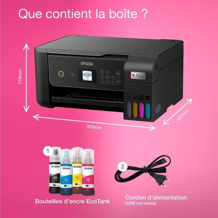 Imprimante multifonction A4 - EPSON - Ecotank ET-2870 - Wi-Fi - Réservoirs d'encre - 3 ans d'encre inclus