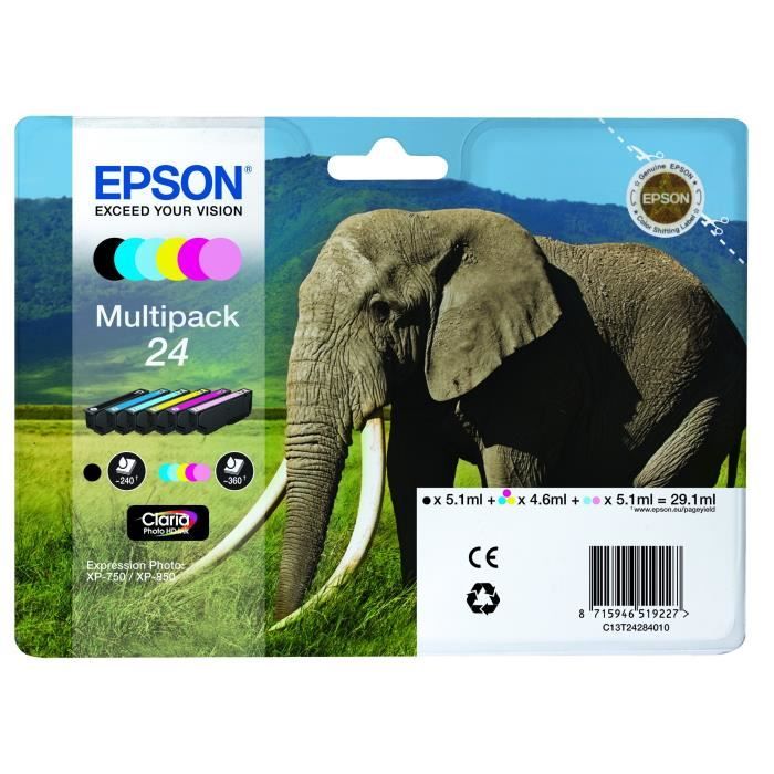 EPSON Multipack 24 - Eléphant - Noir, jaune, cyan, magenta, magenta clair, cyan clair (C13T24284011)