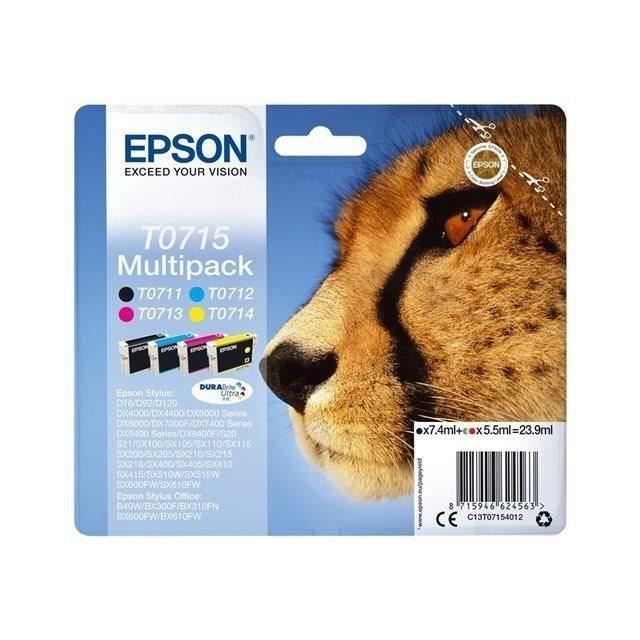 EPSON Multipack T0715 - Guépard - Noir, Cyan, Magenta, Jaune (C13T07154012)