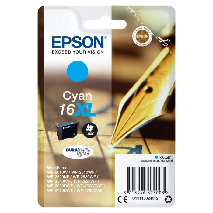 EPSON Cartouche d'encre T1632 XL Cyan - Stylo Plume (C13T16324012)