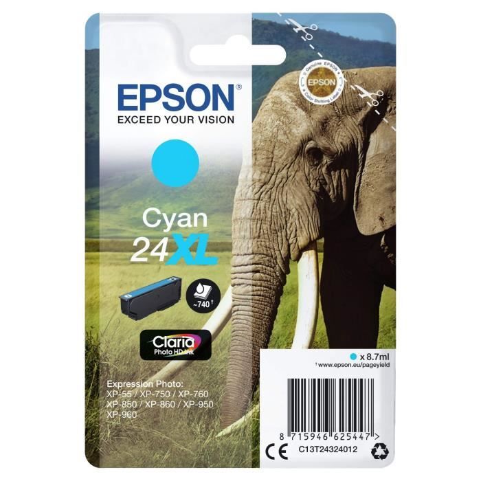 EPSON Cartouche d'encre T2432 XL Cyan - Eléphant (C13T24324012)