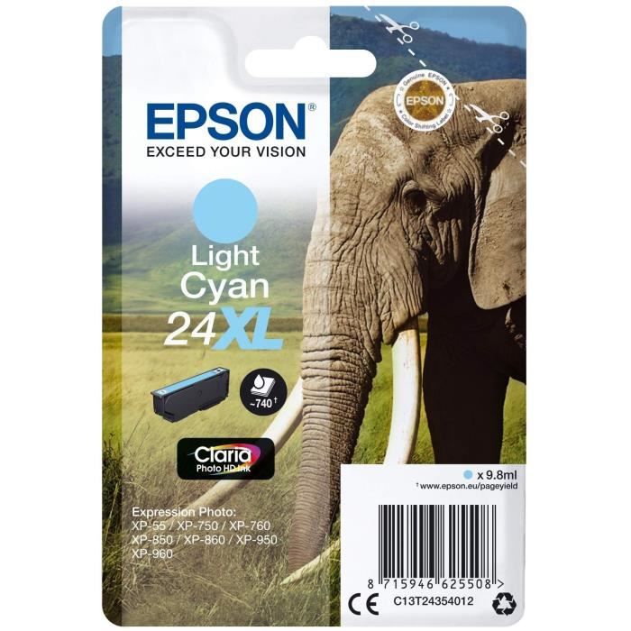 EPSON Cartouche d'encre T2435 XL Cyan Clair - Eléphant  (C13T24354012)