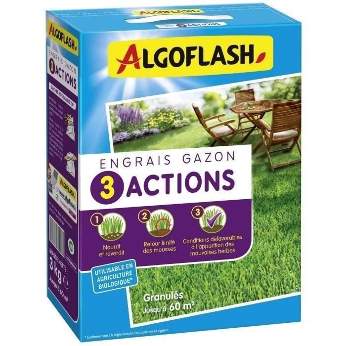 Engrais Gazon - ALGOFLASH NATURASOL - 3 Actions - 3 kg