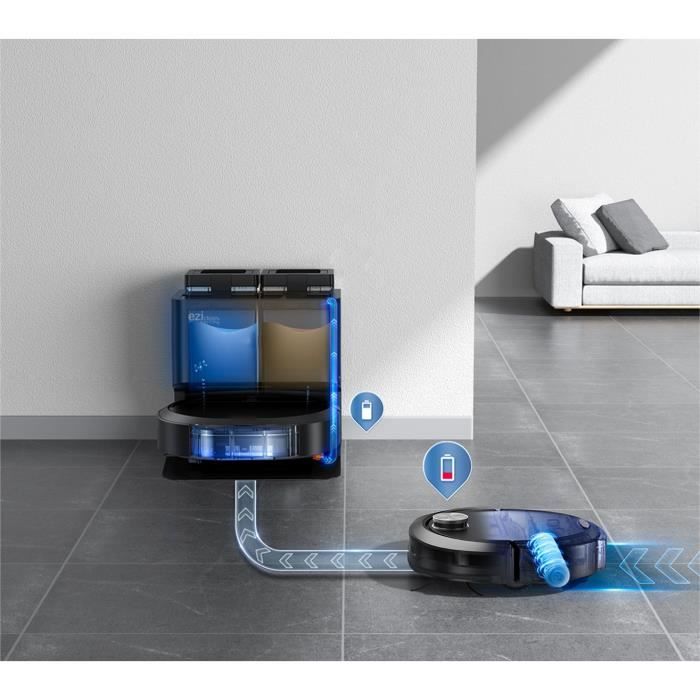 Robot Aspirateur Laveur connecté avec base de vidage EZICLEAN All-in-one Z10 Plus - 240 min - 6000pa - 180m² - 1.5L