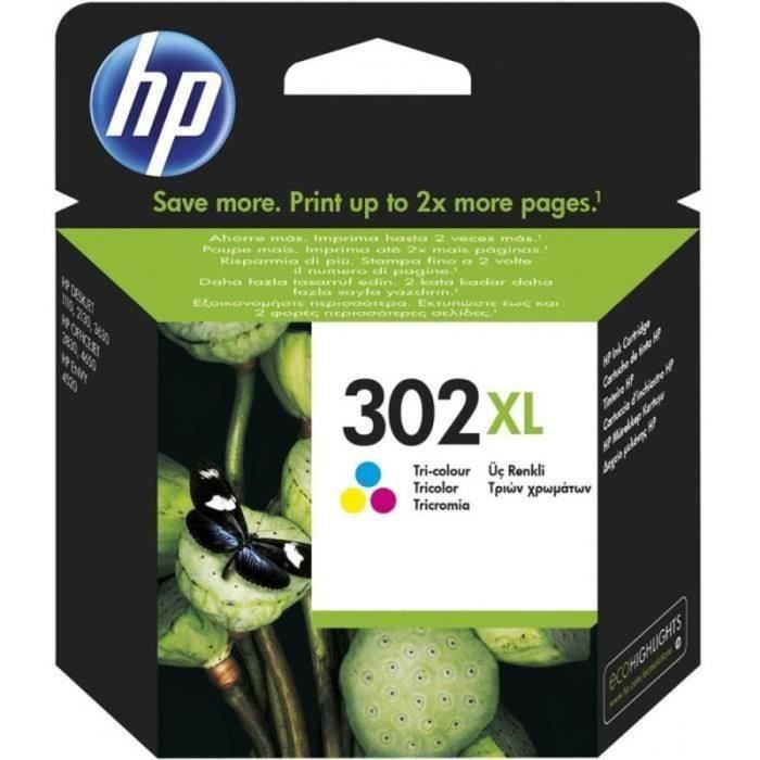 HP 302XL Cartouche d'encre trois couleurs grande capacité authentique (F6U67AE) pour HP DeskJet 2130/3630 et HP OfficeJet 3830