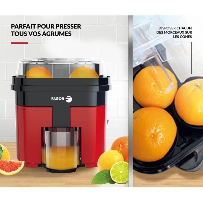 Presse agrumes double FAGOR - FG090 - Rouge, noir et transparent - 90W - Presse 6 oranges en 60 secondes