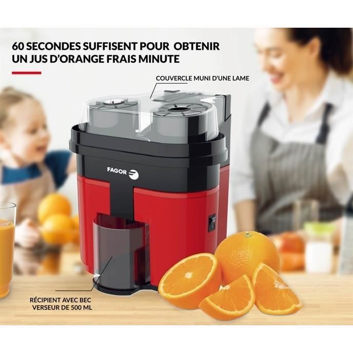 Presse agrumes double FAGOR - FG090 - Rouge, noir et transparent - 90W - Presse 6 oranges en 60 secondes