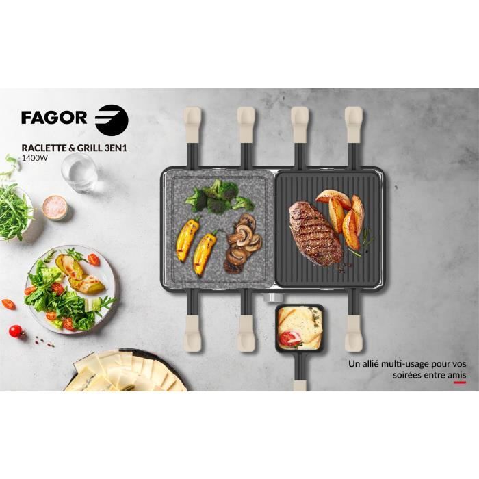 Raclette / Grill - FAGOR - FGRG8 - 8 personnes - Pierre de Cuisson - 1400W - Thermostat réglable