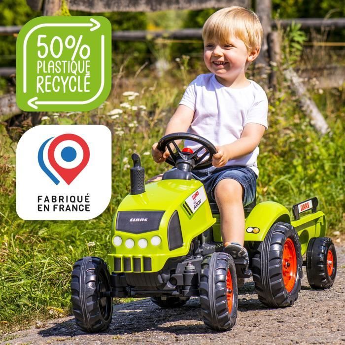 Tracteur avec remorque et capot ouvrant - FALK - Class - Des 2 ans - 100% Fabriqué en France - 75% de plastique recyclé