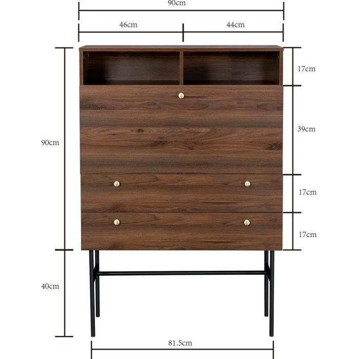 Bureau secrétaire 1 porte battante 2 tiroirs - LODGE - Décor noyer et pieds métal