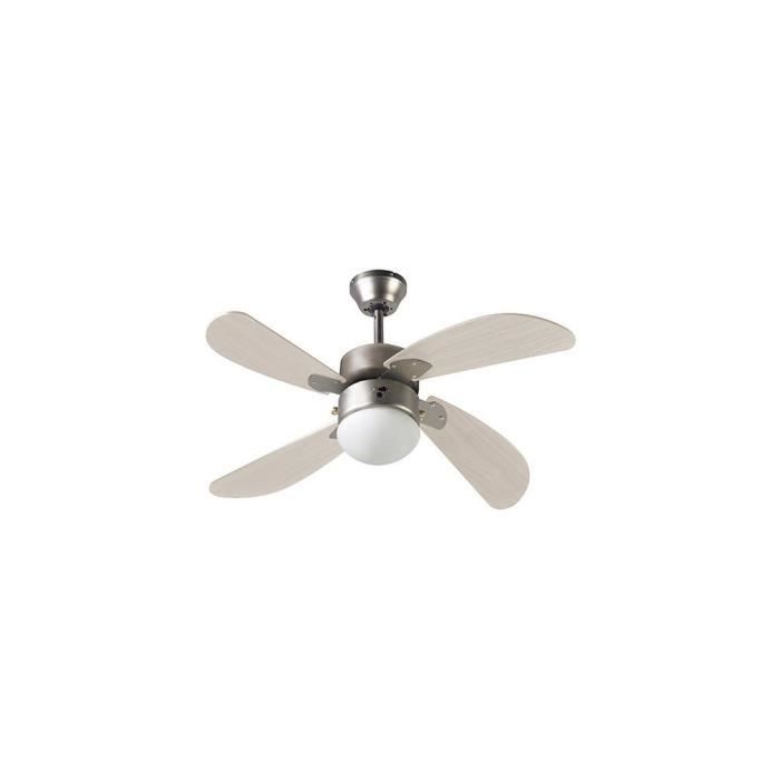 FARELEK - BERMUDES Ø 107 cm - Ventilateur de plafond réversible, 4 pales chene clair + éclairage 1 globe 60W E27 - 112423