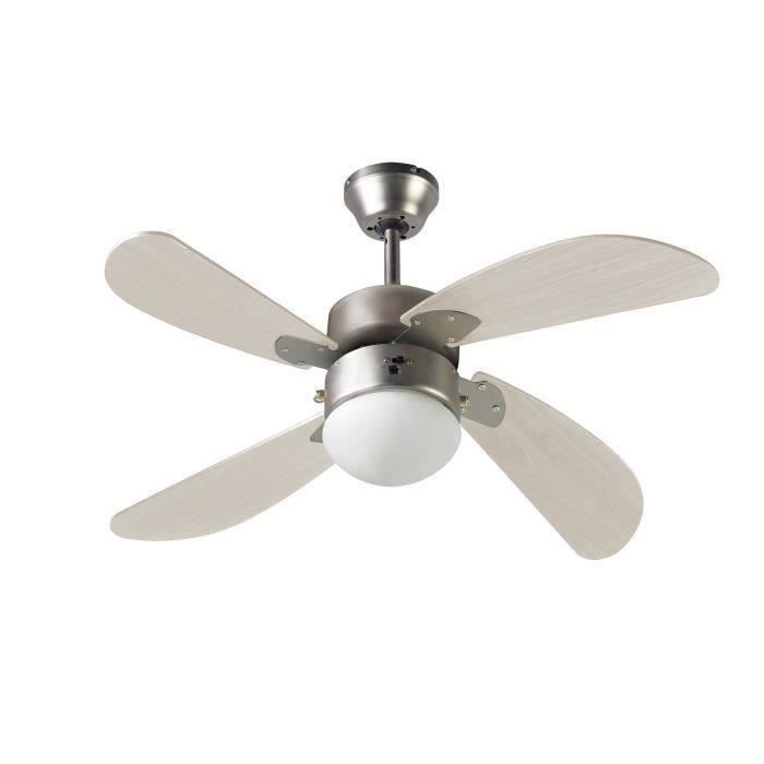 FARELEK - BERMUDES Ø 107 cm - Ventilateur de plafond réversible, 4 pales chene clair + éclairage 1 globe 60W E27 - 112423