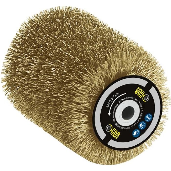 Brosse fil laitonné 0,3mm Ø80mm - FARTOOLS - pour décaper/dégriser le bois, le métal ou la pierre