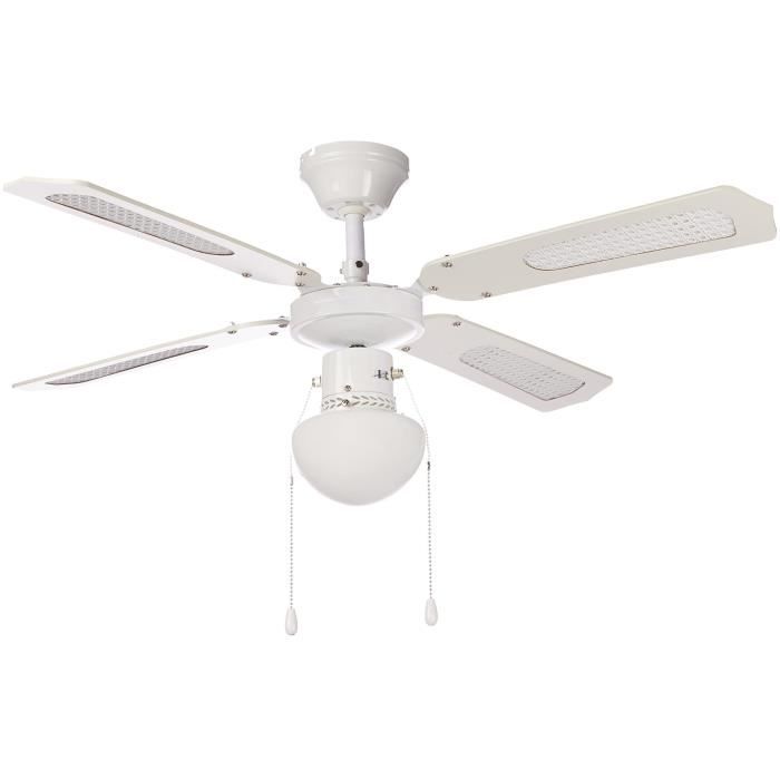 Ventilateur de plafond réversible FARELEK BALI - Ø 107 cm, 4 pales blanches / cannées blanches + éclairage - 112420