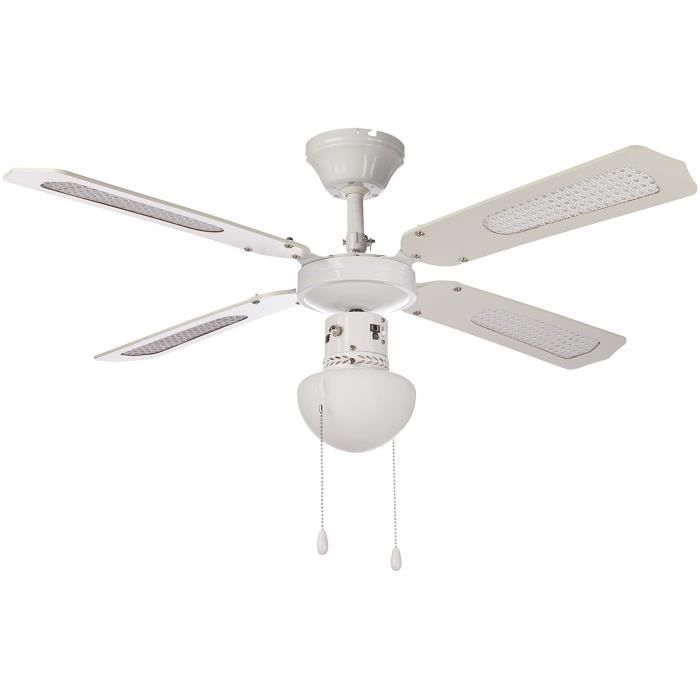 Ventilateur de plafond réversible FARELEK BALI - Ø 107 cm, 4 pales blanches / cannées blanches + éclairage - 112420