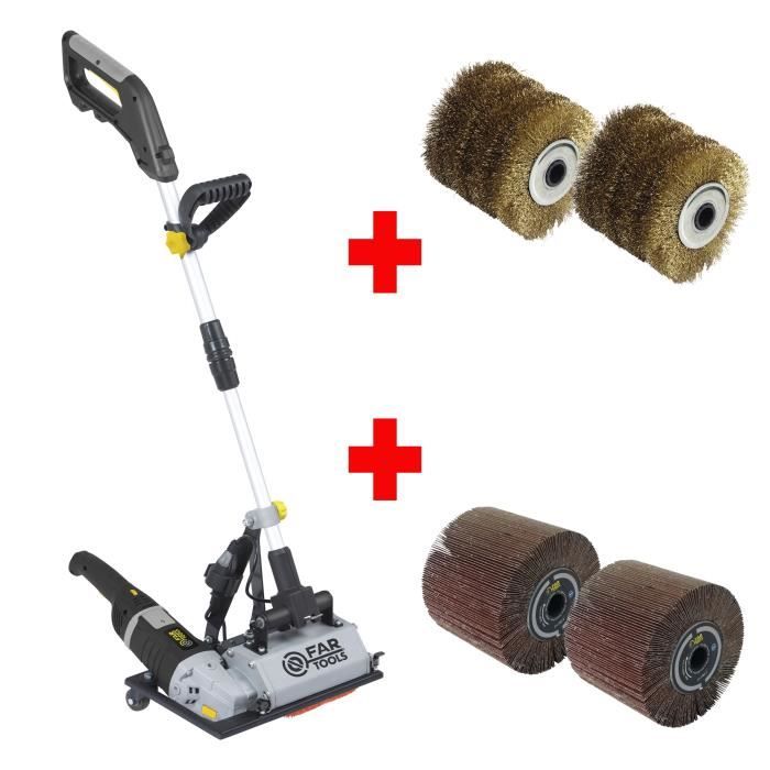 FARTOOLS PACK GRAND RENOVATEUR SUR PIED POUR SURFACE AU SOL + 2 BROSSES FIL LAITONNE + 2 BROSSES LAMELLES ABRASIVES