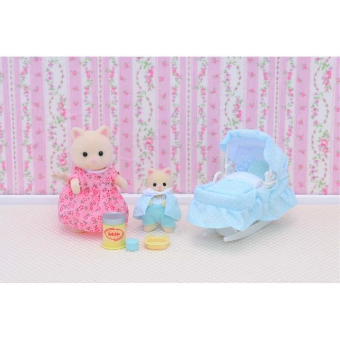 SYLVANIAN FAMILIES - Set Le nouveau venu - Couffin a bascule et figurines chat creme - PReT A JOUER