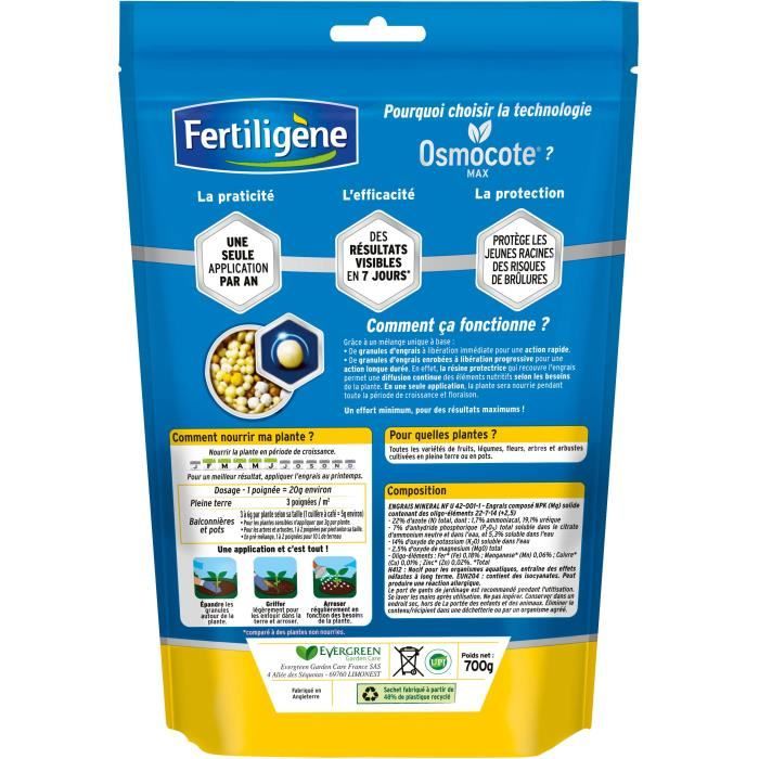 FERTILIGeNE - Engrais Longue durée Osmocote max Universel, Plantation et Rempotage 700g