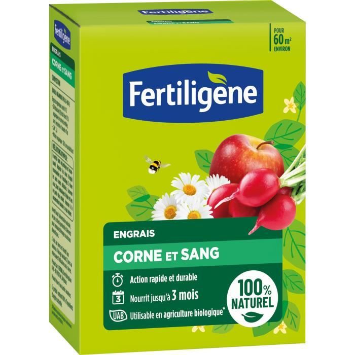 FERTILIGENE FCOSAN3 - Engrais Corne et Sang 3 kg - Action rapide et durable - Nourrit jusqu'a 3 mois - Jusqu'a 60m² fertilisées