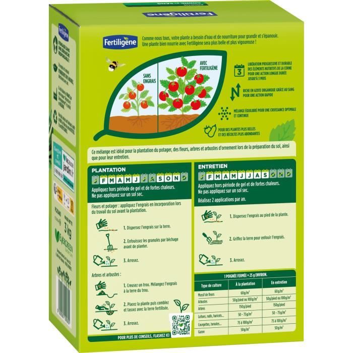 FERTILIGENE FCOSAN3 - Engrais Corne et Sang 3 kg - Action rapide et durable - Nourrit jusqu'a 3 mois - Jusqu'a 60m² fertilisées