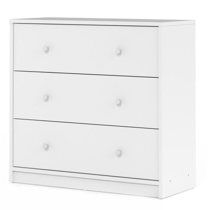 Commode de chambre - OREGON - 3 tiroirs - décor blanc - L 72,4 x P 30,1 x H 68,3 cm