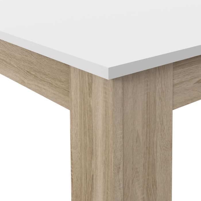 Table a manger PILVI - 6 a 8 personnes - Blanc mat et chene sonoma - Contemporain - L 160 x P 90 x H 75 cm