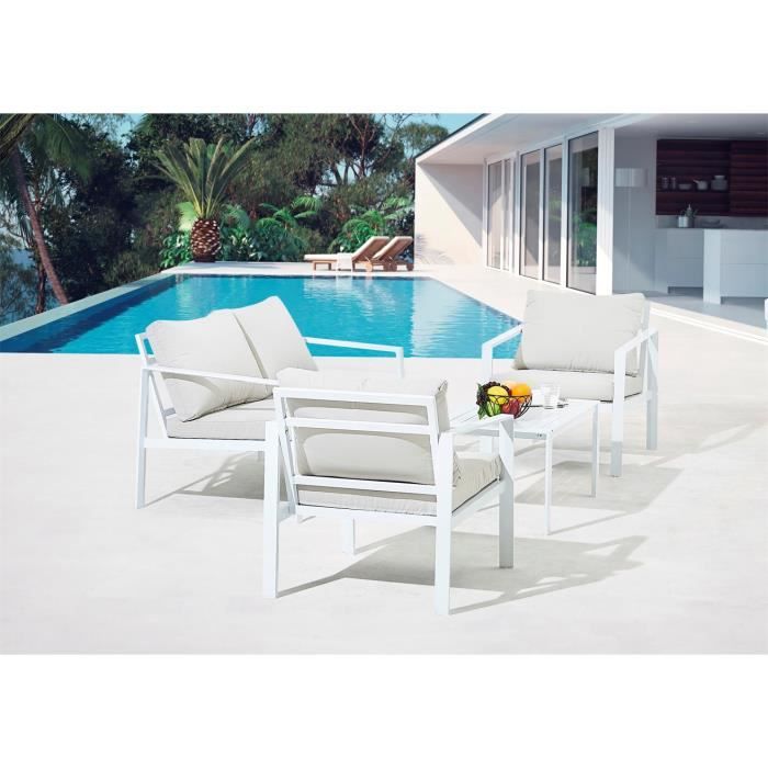 Salon de jardin avec structure en aluminium avec coussins - 4 personnes - Fira - Gris