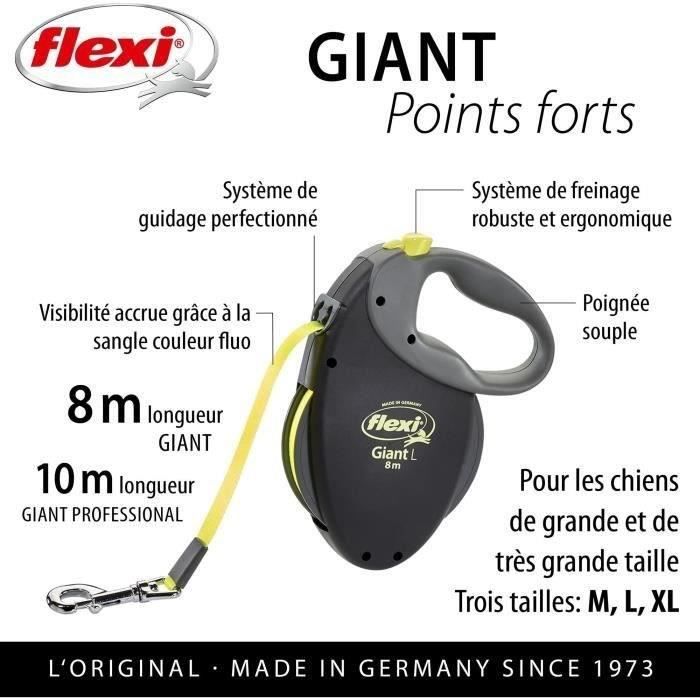 Laisse enrouleur Flexi Neon Giant - FLEXI - GT3-210-S-NEO-12 - Noir et jaune - Pour chiens jusqu'a 50 kg