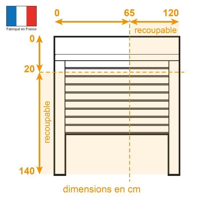 Volet roulant double parois H140 cm x L120 cm PVC recoupable en largeur et hauteur - Manoeuvre électrique filaire - Coloris Blanc -