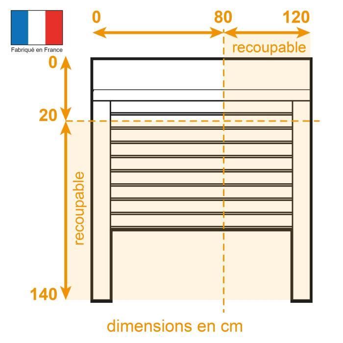 Volet roulant H140 x L120 cm en aluminium recoupable en largeur et hauteur - Manoeuvre électrique radio - Coloris Blanc -