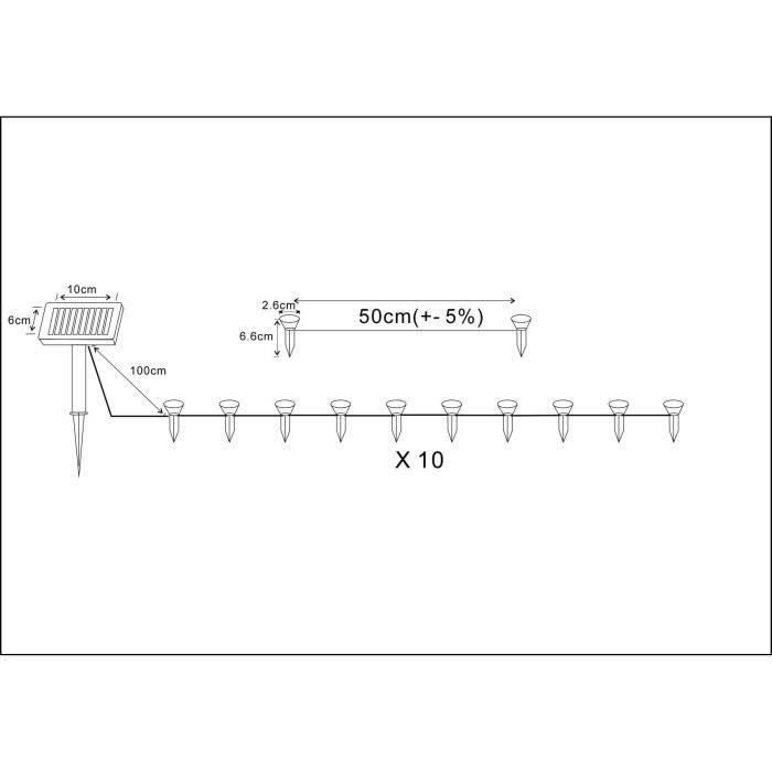 Guirlande solaire a planter 10 LED blanches - GALIX - 5m - 0,5W - 100 Lumens - 8h d'éclairage