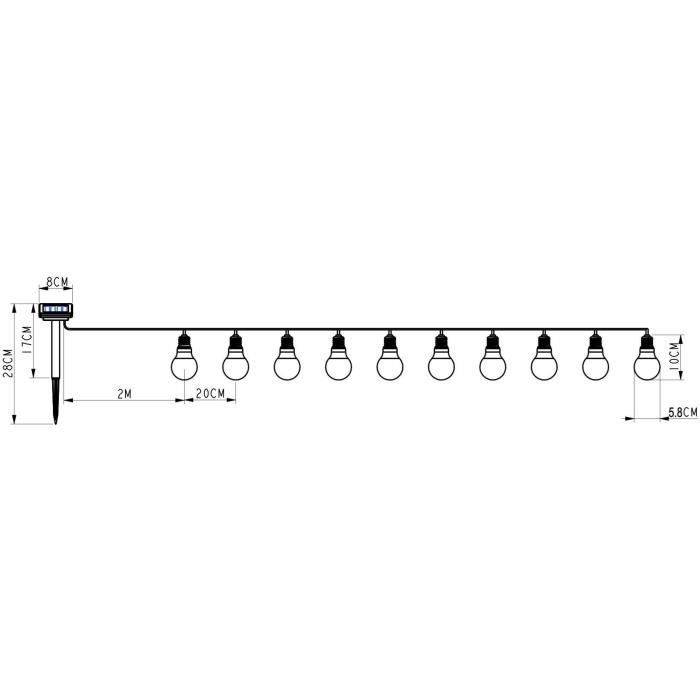 Guirlande solaire guinguette GALIX - 10 LED multicolores a filament - Extérieur